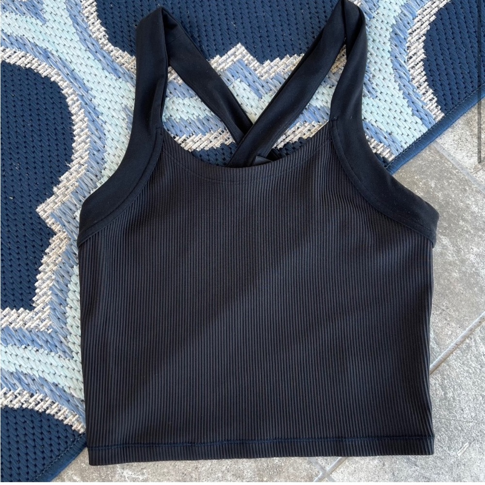 Athleta Horizon Black Ribbed Crop Workout Tank Size Small